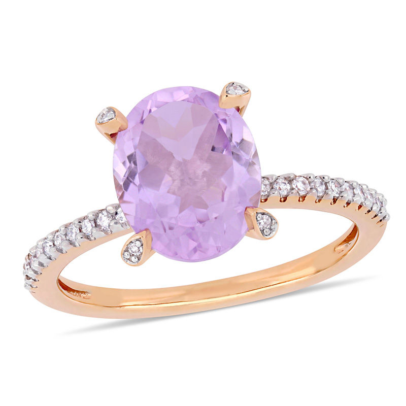 Oval Amethyst and 1/10 CT. T.W. Diamond Engagement Ring in 10K Rose Gold