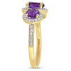 Oval Amethyst and 1/4 CT. T.W. Diamond Three Stone Frame Vintage-Style Ring in Sterling Silver with Yellow Rhodium