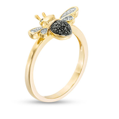 1 10 CT. T.W. Enhanced Black and White Diamond Bumble Bee Ring in