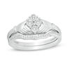 Thumbnail Image 1 of 1/10 CT. T.W. Diamond Claddagh Bridal Set in Sterling Silver