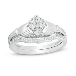 1/10 CT. T.W. Diamond Claddagh Bridal Set in Sterling Silver
