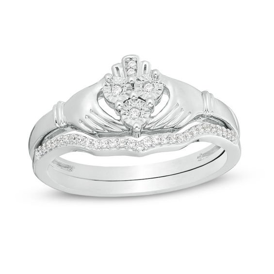 1/10 CT. T.w. Diamond Claddagh Bridal Set in Sterling Silver