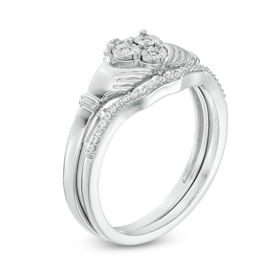 1/10 CT. T.w. Diamond Claddagh Bridal Set in Sterling Silver