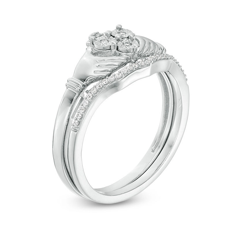 Main Image 3 of 1/10 CT. T.W. Diamond Claddagh Bridal Set in Sterling Silver
