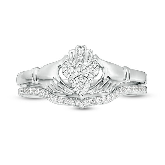 1/10 CT. T.w. Diamond Claddagh Bridal Set in Sterling Silver