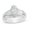 Thumbnail Image 1 of 1/4 CT. T.W. Composite Diamond Claddagh Bridal Set in 10K White Gold
