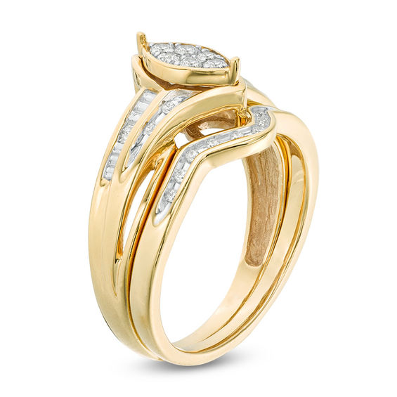1/4 CT. T.w. Marquise Composite Diamond Bridal Set in Sterling Silver with 14K Gold Plate