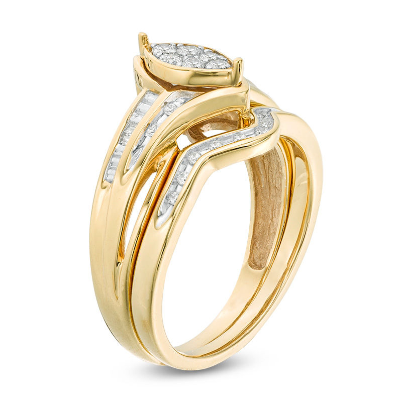 Main Image 2 of 1/4 CT. T.W. Marquise Composite Diamond Bridal Set in Sterling Silver with 14K Gold Plate