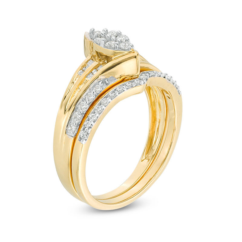 Main Image 2 of 1/2 CT. T.W. Marquise Composite Diamond Bypass Bridal Set in 10K Gold