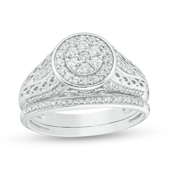 1/2 CT. T.w. Composite Diamond Double Frame Filigree Bridal Set in Sterling Silver