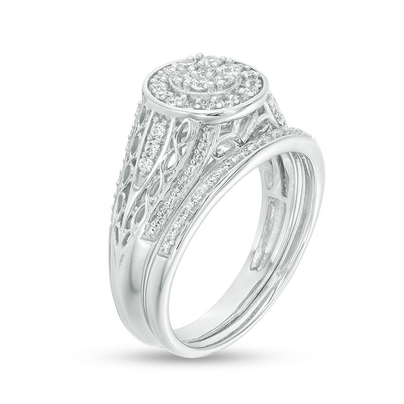 Main Image 2 of 1/2 CT. T.W. Composite Diamond Double Frame Filigree Bridal Set in Sterling Silver