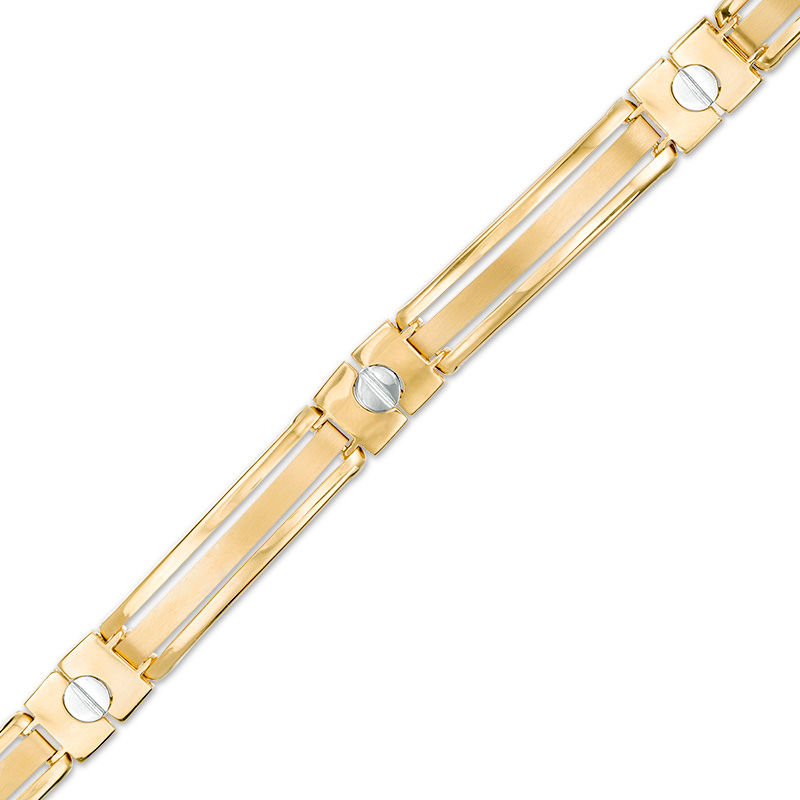 Main Image 1 of Men's Screw Link Bracelet in 10K Two-Tone Gold - 8.5"