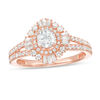 Thumbnail Image 1 of 1 CT. T.W. Baguette and Round Diamond Starburst Frame Art Deco Engagement Ring in 14K Rose Gold