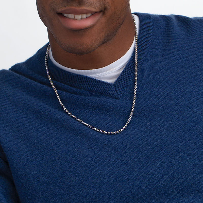 Main Image 2 of Men's 3.8mm Box Chain Necklace in Sterling Silver - 24"