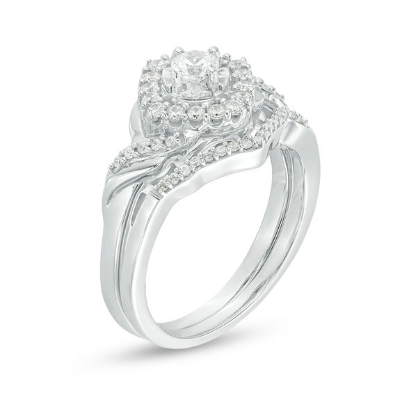 1/2 CT. T.w. Diamond Tilted Square Frame Twist Bridal Set in Sterling Silver