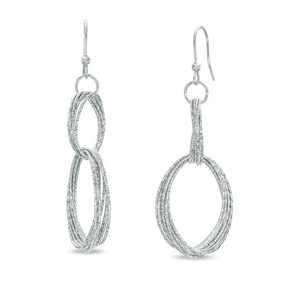 Diamond-Cut Interlocking Ellipses Drop Earrings in Sterling Silver