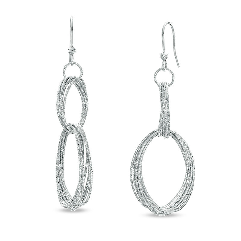 Main Image 1 of Diamond-Cut Interlocking Ellipses Drop Earrings in Sterling Silver