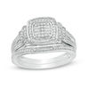 Thumbnail Image 1 of 1/5 CT. T.W. Composite Diamond Cushion Frame with Flower Sides Vintage-Style Bridal Set in Sterling Silver