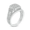 Thumbnail Image 3 of 1/5 CT. T.W. Composite Diamond Cushion Frame with Flower Sides Vintage-Style Bridal Set in Sterling Silver