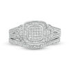 Thumbnail Image 4 of 1/5 CT. T.W. Composite Diamond Cushion Frame with Flower Sides Vintage-Style Bridal Set in Sterling Silver