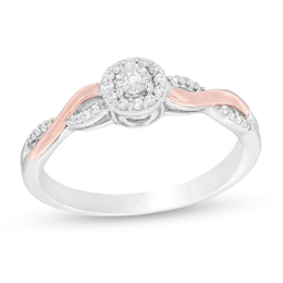 1/8 CT. T.W. Diamond Frame Twist Shank Promise Ring in Sterling Silver and 10K Rose Gold