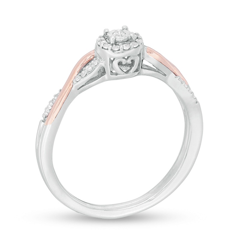 Main Image 2 of 1/8 CT. T.W. Diamond Frame Twist Shank Promise Ring in Sterling Silver and 10K Rose Gold