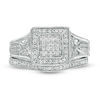 Thumbnail Image 4 of 1/5 CT. T.W. Composite Diamond Square Frame Vintage-Style Bridal Set in Sterling Silver