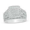 Thumbnail Image 0 of 1/4 CT. T.W. Composite Diamond Square Frame Multi-Row Vintage-Style Bridal Set in Sterling Silver