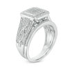 Thumbnail Image 2 of 1/4 CT. T.W. Composite Diamond Square Frame Multi-Row Vintage-Style Bridal Set in Sterling Silver