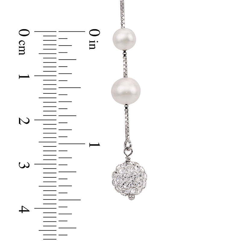 Main Image 2 of 5.0-6.0mm Oval Freshwater Cultured Pearl and Crystal Station Threader Earrings in Sterling Silver