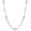 Thumbnail Image 1 of 8.5-9.0mm Oval Freshwater Cultured Pearl and Diamond-Cut Link Necklace in Sterling Silver-17"