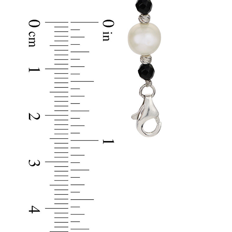 8.0 - 9.0mm Oval Cultured Freshwater Pearl and Onyx Alternating Brilliance Bead Necklace with Sterling Silver Clasp