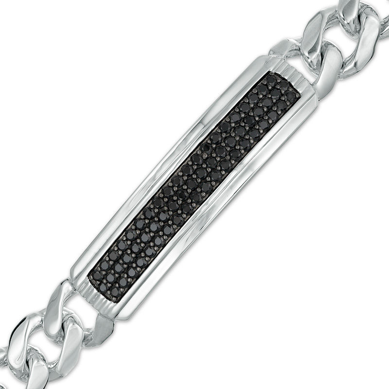 Men's Black Spinel ID Bracelet in Sterling Silver - 8.25"