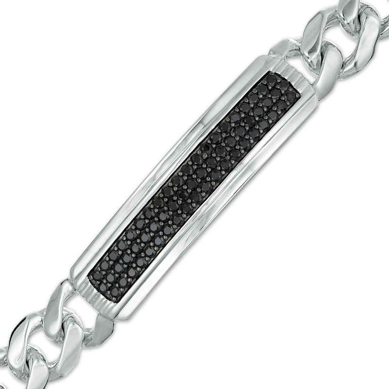 Main Image 1 of Men's Black Spinel ID Bracelet in Sterling Silver - 8.25"