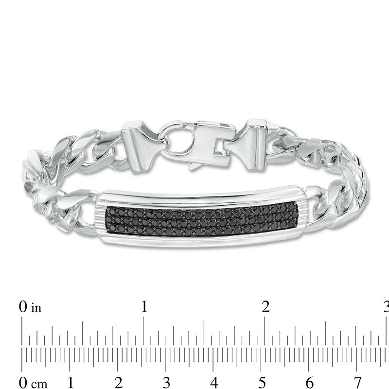 Main Image 4 of Men's Black Spinel ID Bracelet in Sterling Silver - 8.25"