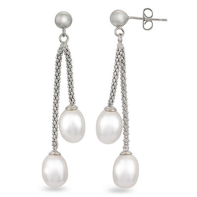 Silver Filled. Big \ Large White or Pink Baroque Freshwater Pearl Drop Earrings
