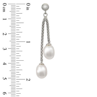 7.5 - 8.0mm Baroque Cultured Freshwater Pearl Double Strand Drop Earrings  in Sterling Silver