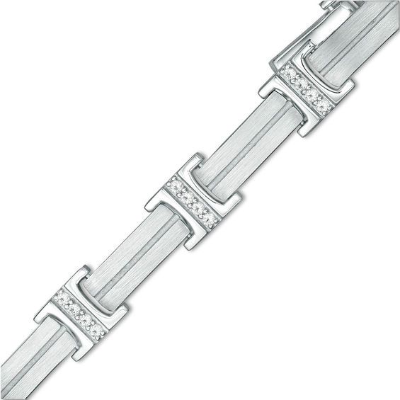 White Topaz Double Row Link Bracelet in Sterling Silver - 8.75"
