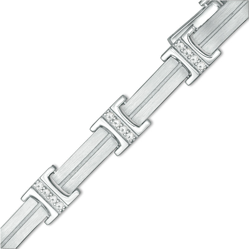 Main Image 1 of White Topaz Double Row Link Bracelet in Sterling Silver - 8.75"