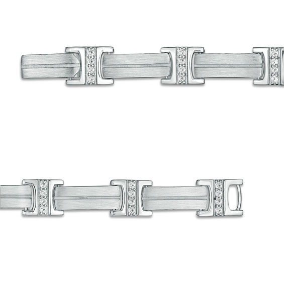 White Topaz Double Row Link Bracelet in Sterling Silver - 8.75"