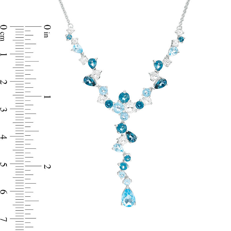 Main Image 3 of Multi-Shaped Blue and White Topaz Scattered "Y" Necklace in Sterling Silver - 17"