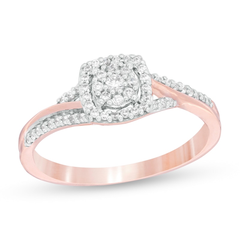 1/5 CT. T.W. Composite Diamond Square Frame Bypass Promise Ring in 10K Rose Gold