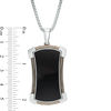 Men's Onyx Shield Dog Tag Pendant in Two-Tone Sterling Silver - 24"