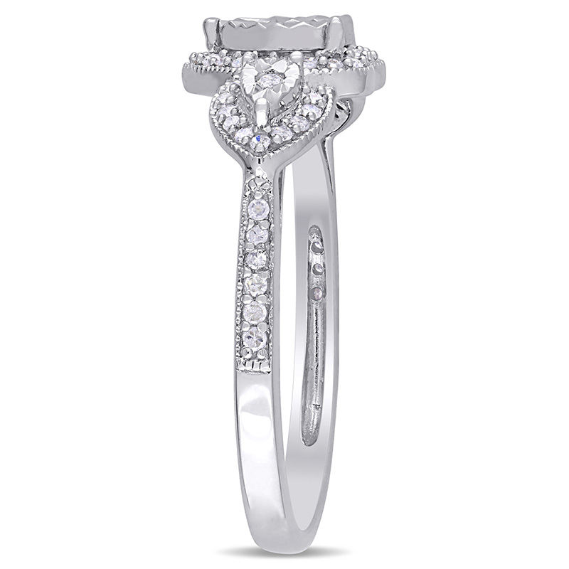 1/3 CT. T.W. Diamond Three Stone Heart Frame Petal-Sides Vintage-Style Engagement Ring in Sterling Silver