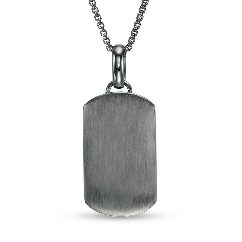 Main Image 3 of Men's Black Spinel Dog Tag Pendant in Two-Tone Sterling Silver - 24"