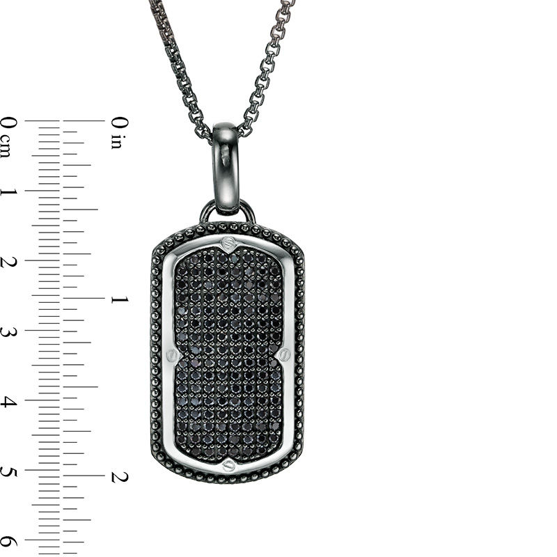 Main Image 5 of Men's Black Spinel Dog Tag Pendant in Two-Tone Sterling Silver - 24"