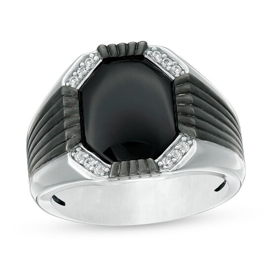 Onyx and White Topaz Signet Ring in Two-Tone Sterling Silver
