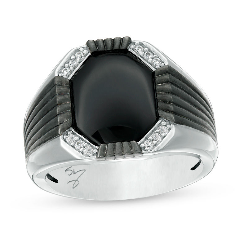 Men's Shaquille O'Neal Onyx and White Topaz Ring in TwoTone