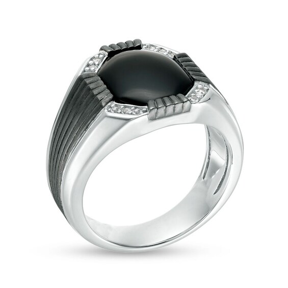 Onyx and White Topaz Signet Ring in Two-Tone Sterling Silver