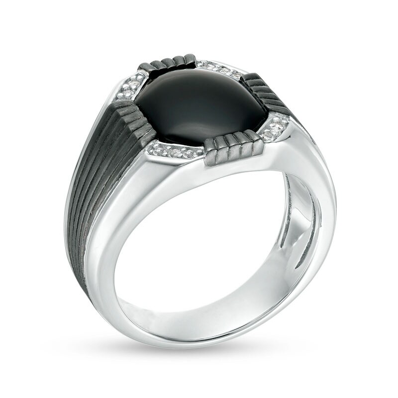 Main Image 3 of Onyx and White Topaz Signet Ring in Two-Tone Sterling Silver